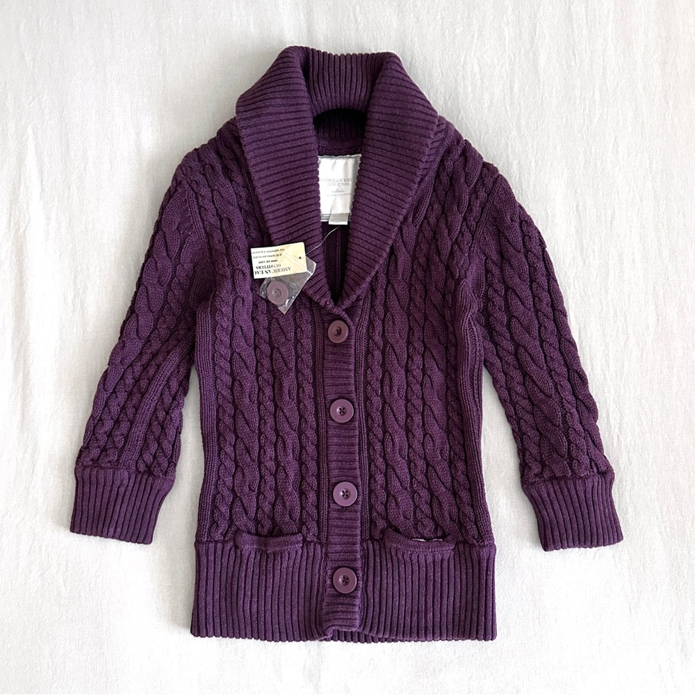 Vintage Y2K American Eagle Cable Knit Shawl Collar Preppy Cardigan Sweater - XS